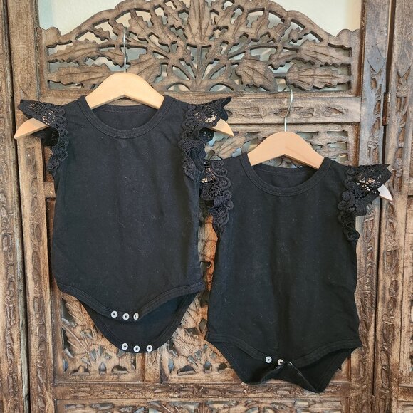 Amazon Other - Twin Bundle, Black Onsies with Lace Shoulder Detail, 6-12m